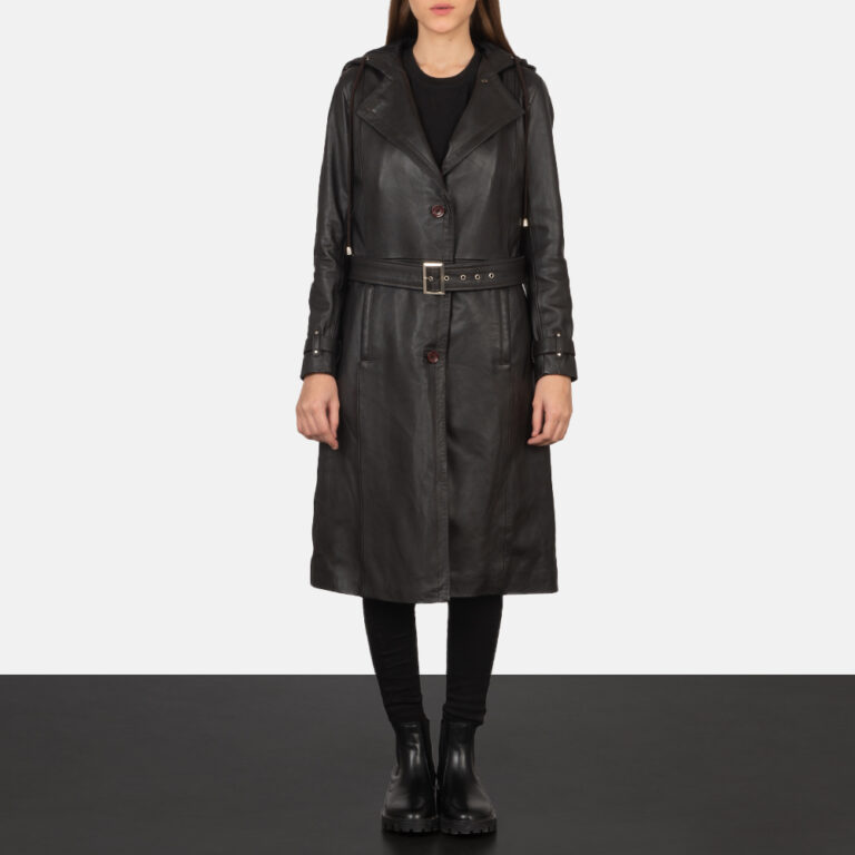 Womens Fixon Hooded Brown Trench Coat Full Length-2-1659448461589
